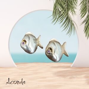 Vtg. Gold-tone Fish Brooch Set